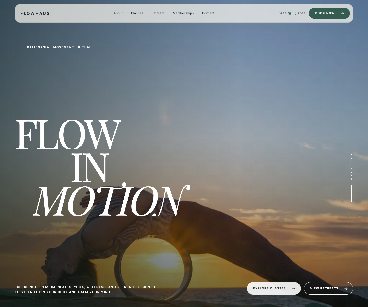 FlowHaus Pilates website template screenshot